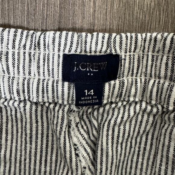 J.Crew Slim Wide Leg Linen Drawstring Pants Womens 14 Black White Striped CG405 - Picture 5 of 8
